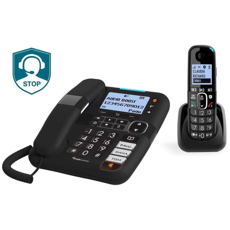 Amplicomms Bigtel 1580 Combo Eu Teléfono Negro Con Teclas Grandes