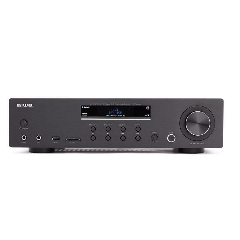 Amplificador Aiwa Amu-120bt Negro 2xcanales/Chasis Metal/2xout 60w/Bt 5.0/Usb/Sd Amu-120btbk