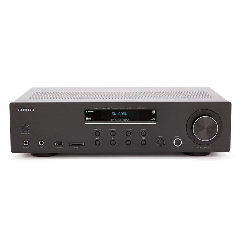Amplificador Aiwa Amu-120bt Negro 2xcanales/Chasis Metal/2xout 60w/Bt 5.0/Usb/Sd Amu-120btbk
