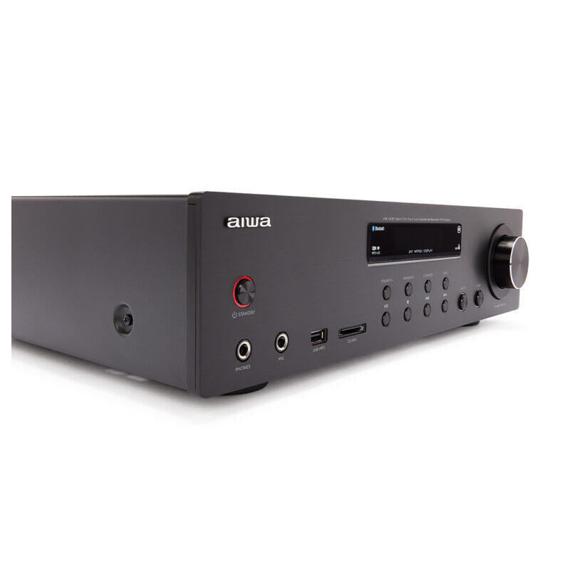 Amplificador Aiwa Amu-120bt Negro 2xcanales/Chasis Metal/2xout 60w/Bt 5.0/Usb/Sd Amu-120btbk