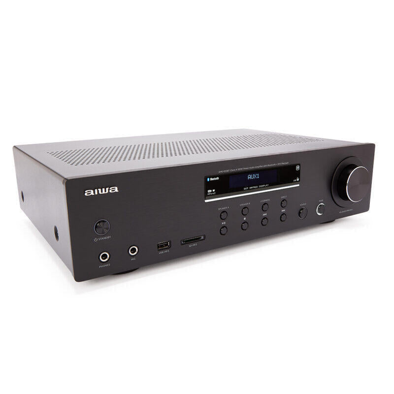 Amplificador Aiwa Amu-120bt Negro 2xcanales/Chasis Metal/2xout 60w/Bt 5.0/Usb/Sd Amu-120btbk