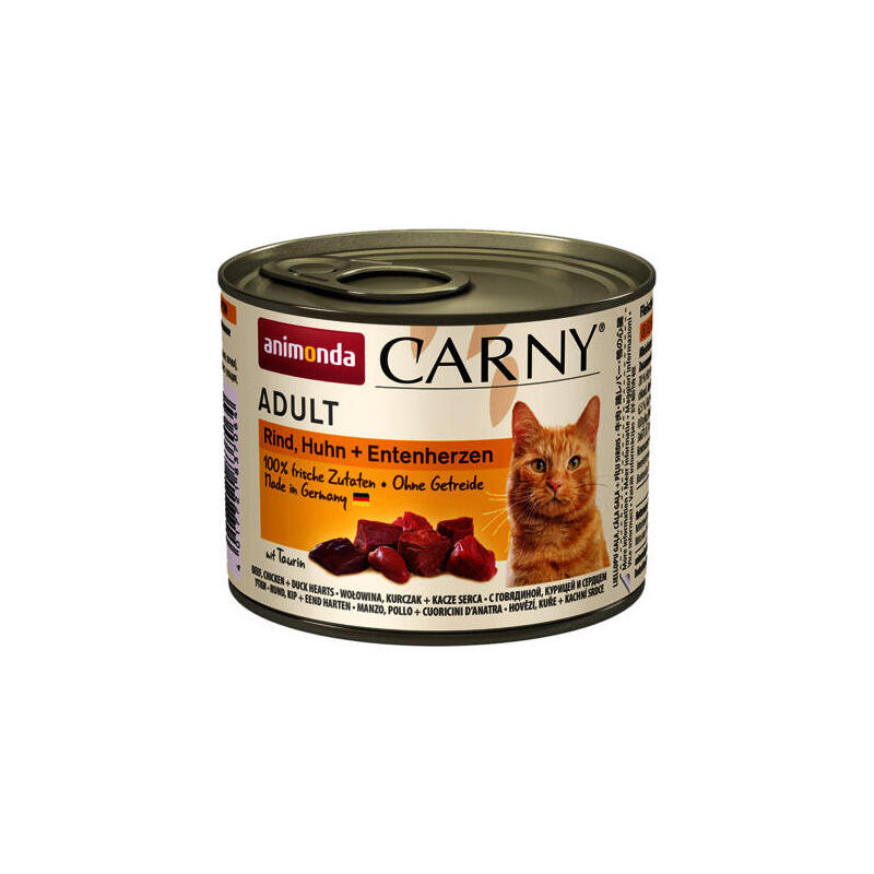 Animonda Carny Adult Sabor: Corazones De Ternera, Pollo Y Pato - Comida Húmeda Para Gatos - 200g
