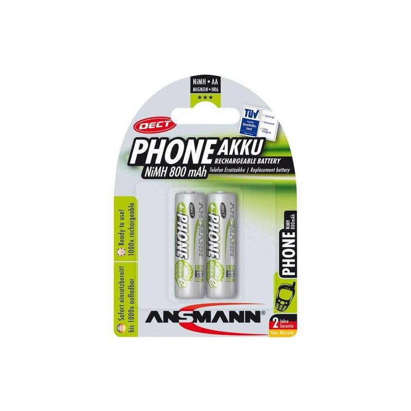 Ansmann 5030902 Batería Recargable Nimh Mignon Aa, Teléfono Dect, 800 Mah, Paquete De 2