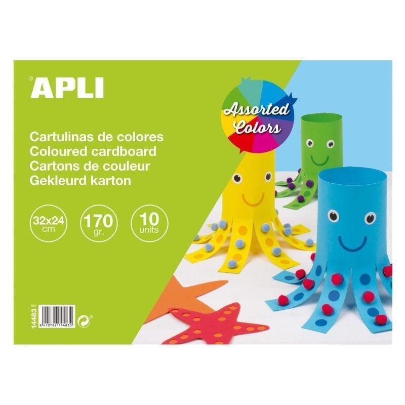 Apli Bloc De 10 Cartulinas 170gr - Libre De Acidos - Ideal Para Manualidades Y Uso Escolar - Colores Surtidos