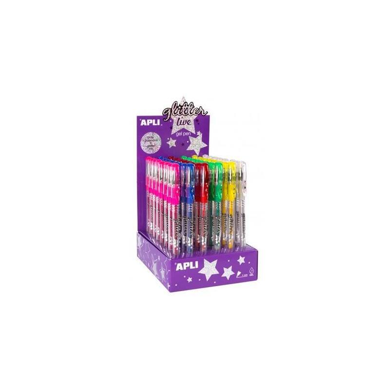 Apli Bolígrafo Gel Pen Glitter Live Colores Surtidos -Expositor 48u-