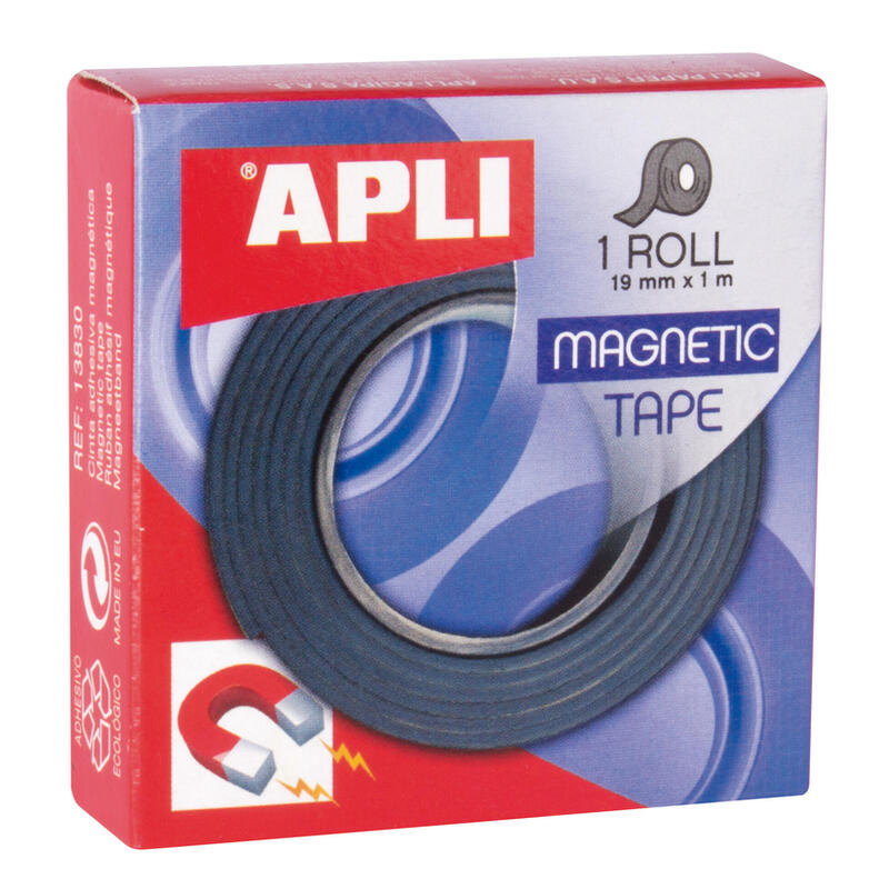 Apli Cinta Adhesiva Magnetica 19mm X 1m - Facil De Cortar Y Pegar - Ideal Para Manualidades Y Organizacion - Negra