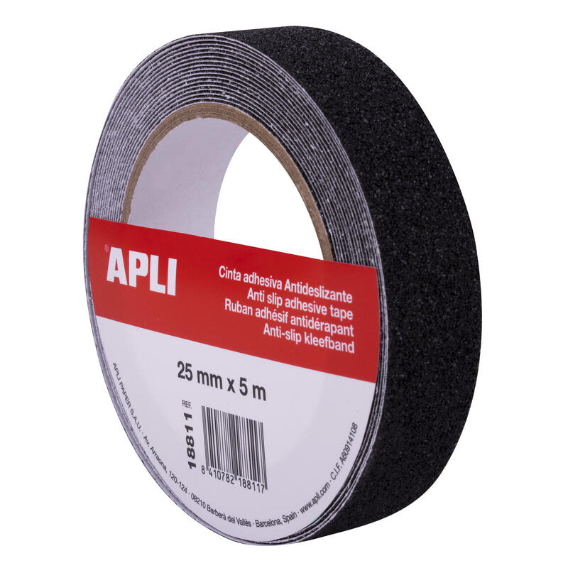 Apli Cinta Antideslizante 25mm X 5m - Resistente Al Agua Y Al Desgaste - Facil De Cortar Y Aplicar - Negro