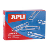 Apli Clips Alambre Nâº 4 - 50mm - Acabado Galvanizado Plata - 80 Unidades Por Caja - Organiza Tus Documentos