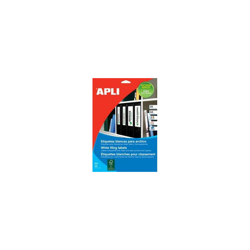 Apli Etiquetas Permanentes Blancas Para Archivo 190 X 61 Mm - 25 Hojas