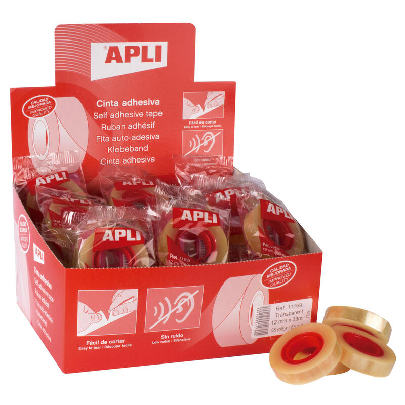 Apli Expositor De 55 Cintas Adhesivas Transparente 12 Mm X 33 M