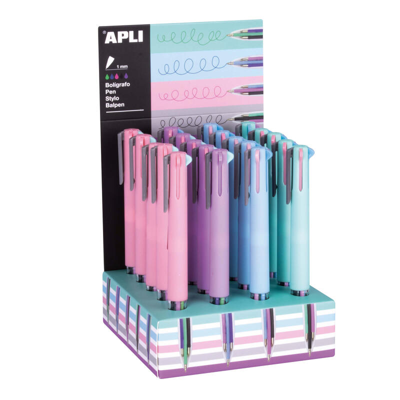 Apli Expositor De Boligrafos De Gel Nordik Collection - 20 Unidades - Acabado Soft Touch En Silicona - Escritura En 5 Tintas De Gel