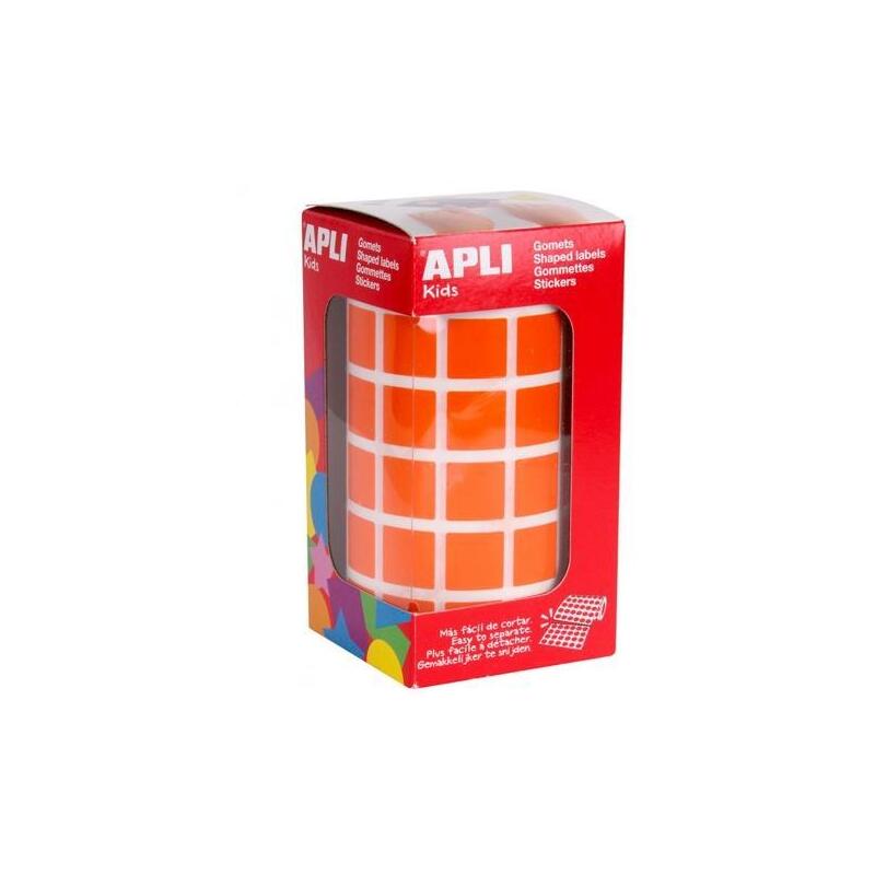 Apli Gomets Cuadrados 15mm Rollo Naranja -Rollo 2832 Unidades-