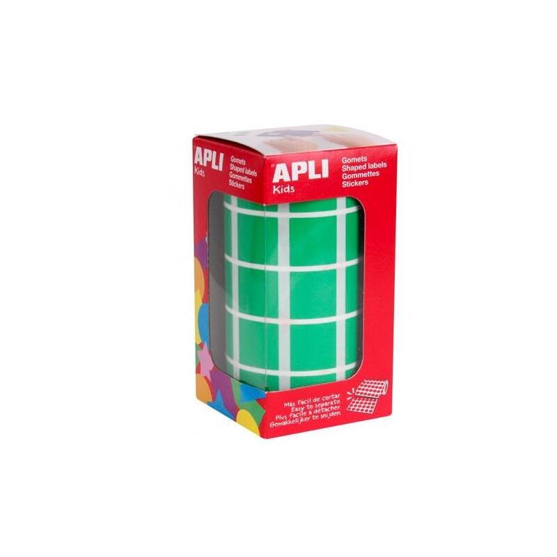 Apli Gomets Cuadrados 20mm Rollo Verde -Rollo 1770 Unidades-