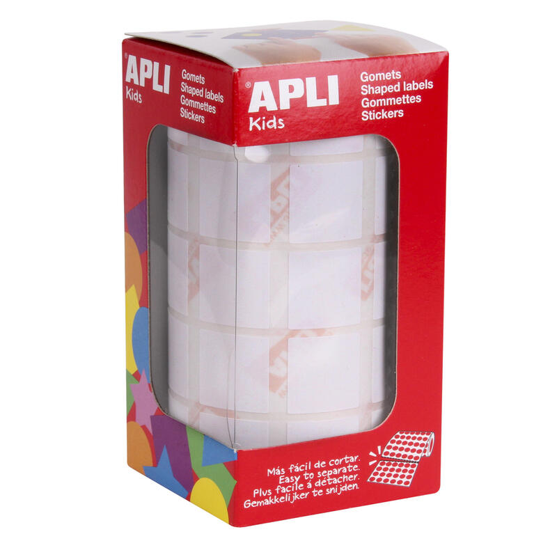 Apli Gomets Cuadrados Blancos - 20x20mm - 59 Hojas Pretroqueladas - 1770 Gomets Por Rollo - Ideal Para Actividades Infantiles - Normas En-71 Y Fsc