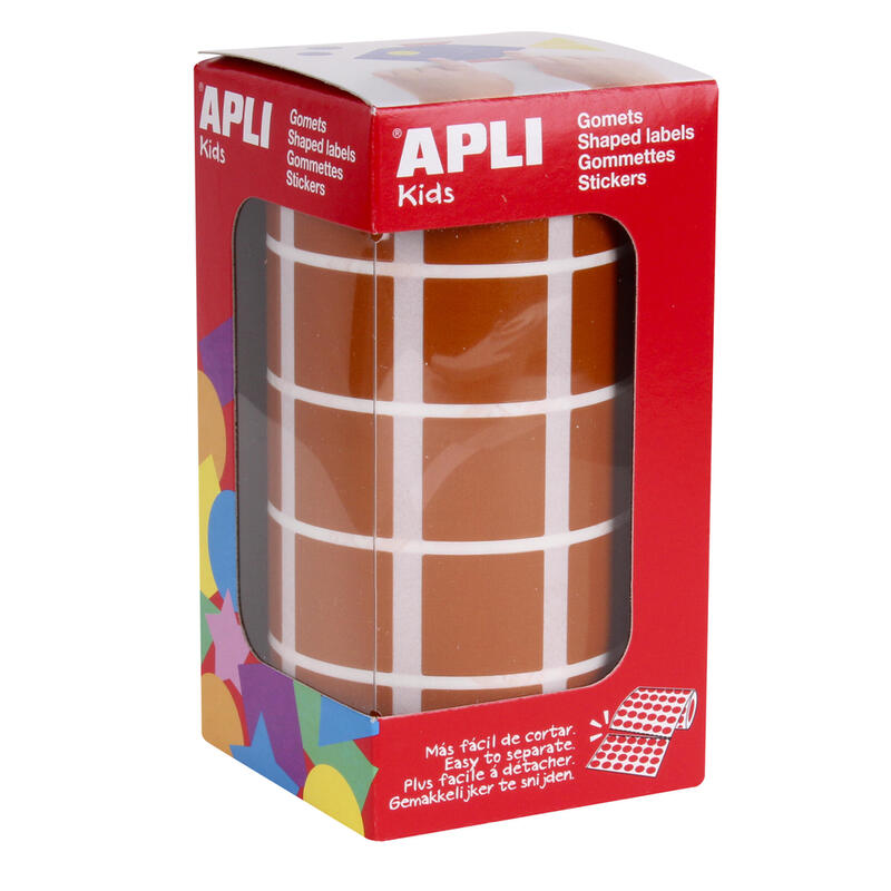 Apli Gomets Cuadrados Marrones - 20x20mm - 59 Hojas Pretroqueladas - 1770 Gomets Por Rollo - Ideal Para Actividades Infantiles - Normas En-71 Y Fsc - Adhesivo Base Agua - Materiales 100% Reciclables