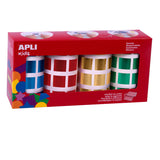 Apli Gomets Cuadrados Metalizados - Tamaño 20mm - Adhesivo Permanente - 4 Rollos Con 5.640 Gomets En Colores Surtidos
