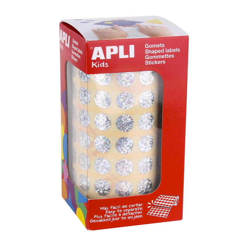 Apli Gomets Redondos Holograficos - Tamaño Ø 10.5mm - Adhesivo Permanente - 5192 Gomets Por Rollo - Ideal Para Desarrollar Habilidades Infantiles
