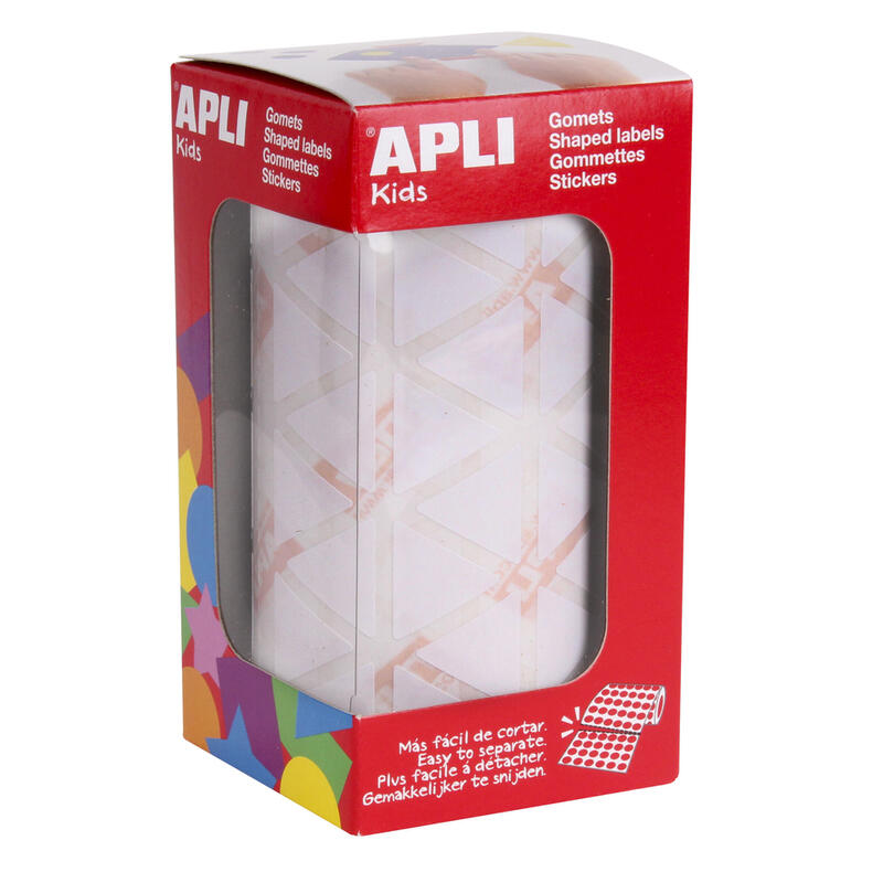 Apli Gomets Triangulares Blancos - 20x20x20mm - Adhesivo Permanente - 2832 Gomets Por Rollo - Normas En-71 Y Fsc - Adhesivo Base Agua - Libre De Disolventes - Ecf - 100% Reciclables