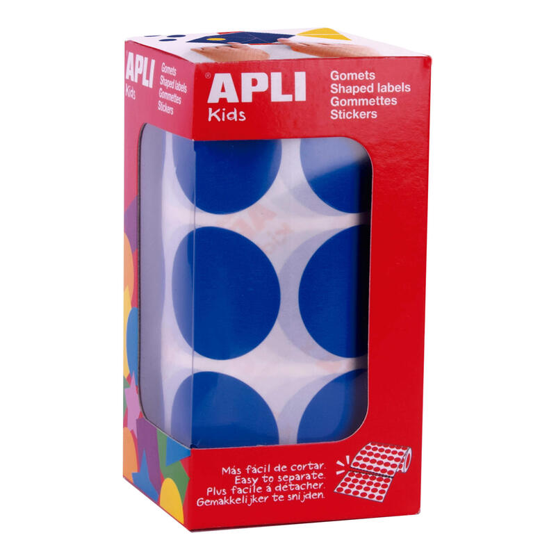 Apli Gomets Xl Redondos Azules - Ø 33mm - Adhesivo Permanente - 708 Gomets Por Rollo - Ideal Para Desarrollar Habilidades