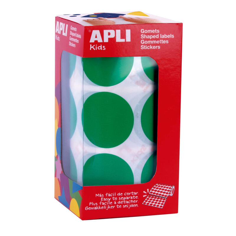 Apli Gomets Xl Redondos Verdes - Ø 33mm - Adhesivo Permanente - 708 Gomets Por Rollo