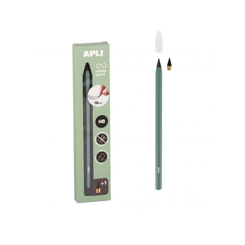Apli Infinite Pencil Pack De Lapiz Infinito Hb + Mina De Recambio + Tapon Protector - Para Escribir Hasta 16km - Color