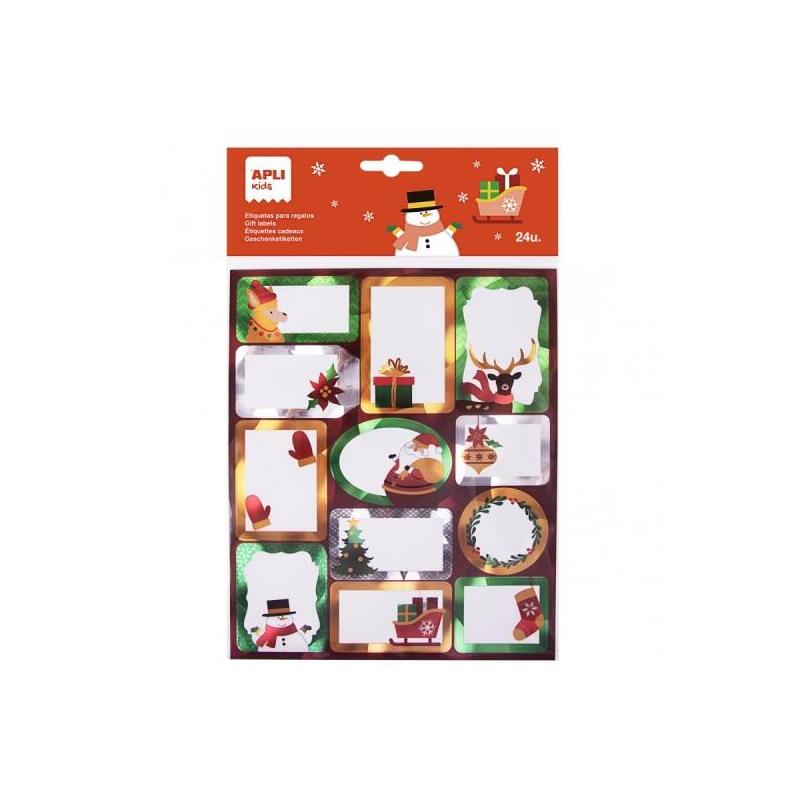Apli Pack De 24 Etiquetas Adhesivas Navideñas Para Regalos - Tamaños Y Diseños Surtidos - Espacio Para Escribir