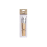 Apli Pack De 3 De Pinceles De Madera Para Manualidades - Cerdas De Nylon - Puntas Redonda Y Plana - Ideal Para Papeles