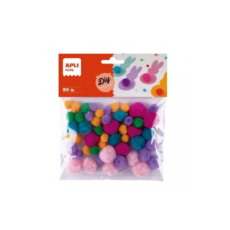 Apli Pack De 50 Pompones De Tacto Suave - Ideal Para Manualidades Infantiles - Estimula La Creatividad - Colores