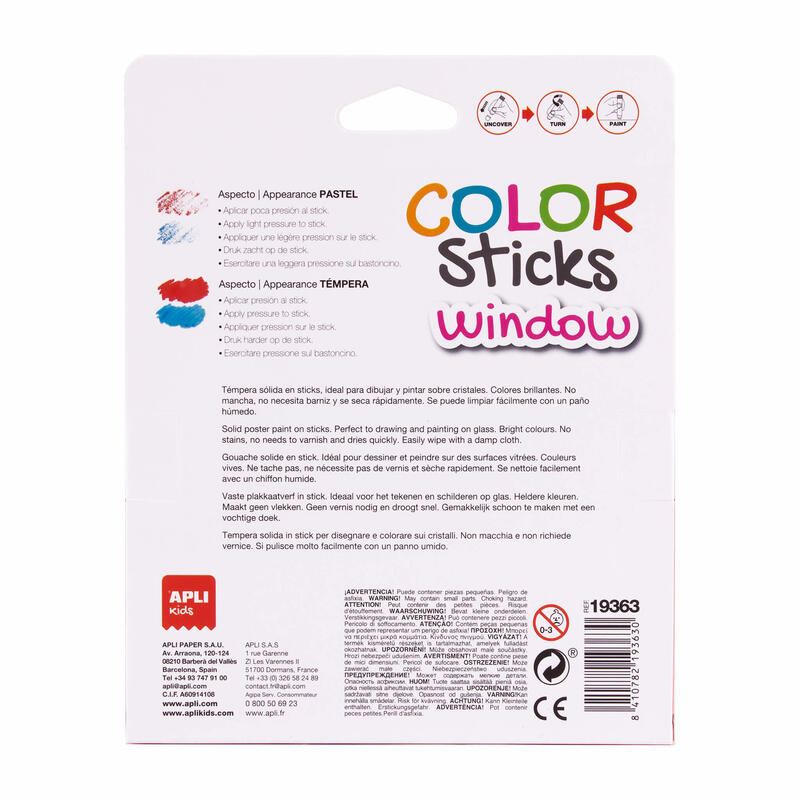 Apli Pintura Color Sticks Window Para Ventanas Barra 6gr Estuche De 6 C/Surtidos
