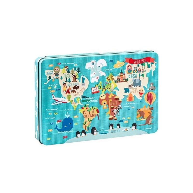 Apli Puzzle Temática Mapamundi 24 Piezas Caja Metálica +3 Años