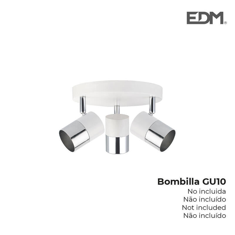 Aplique Halogeno 3 Elementos Color Cromo+Blanco Hueso Gu-10 Modelo Moon Edm