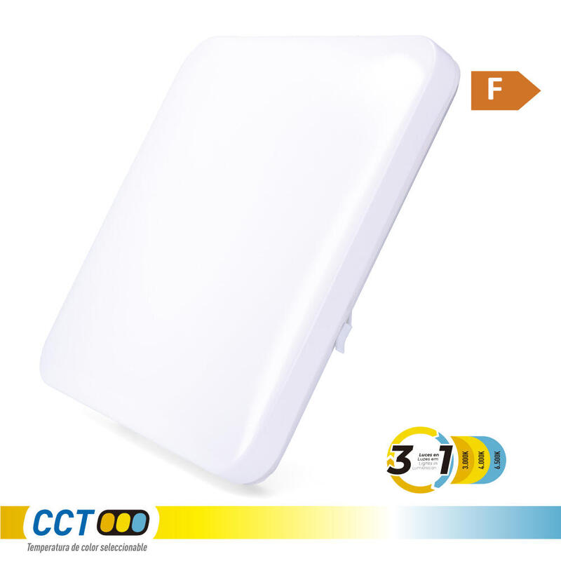 Aplique Led Cuadrado Extraplano De Superficie 24 W 3cct 2490 Lm 37 X 37 X 6,7 Cm
