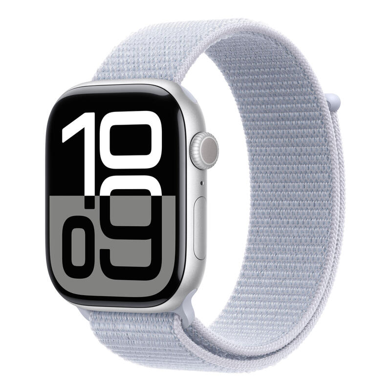 Apple Watch Series 10 46mm Silver Aluminium Case With Blue Cloud Sport Loop Gps Mwwn3qc/A