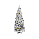 Arbol De Navidad Nevado Plegable Con Microled Parpadeantes Y Adornos, Ø64x150cm.