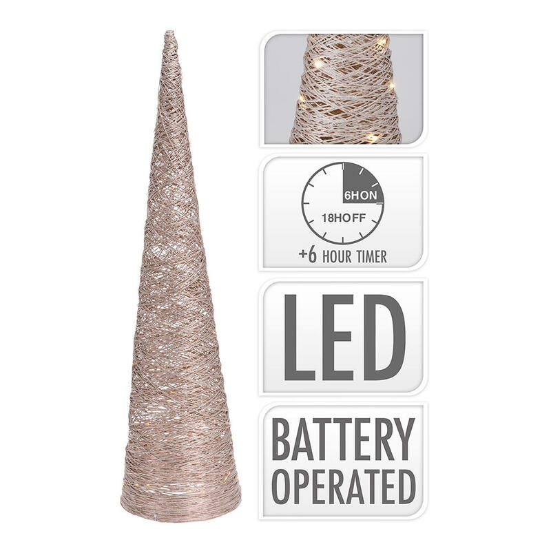 Arbol En Forma De Cono Con 40 Leds 80cm Dorado