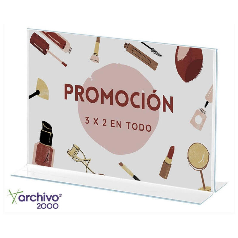 Archivo 2000 Expositor Sobremesa En Forma De T Din A4 Horizontal 85x300x215 Mm Cristal Transparente
