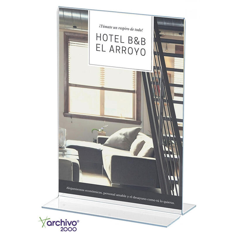 Archivo 2000 Expositor Sobremesa En Forma De T Din A4 Vertical 90x210x305 Mm Cristal Transparente