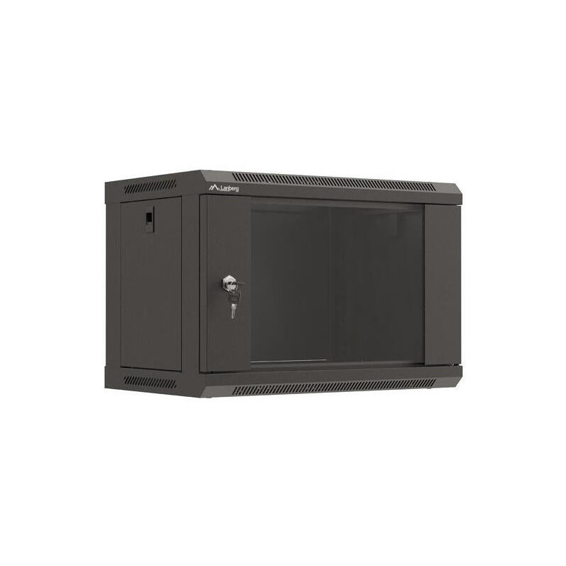 Armario Lanberg Mural Rack 19" 6u 540x350 Flat Pack Negro Puerta Cristal