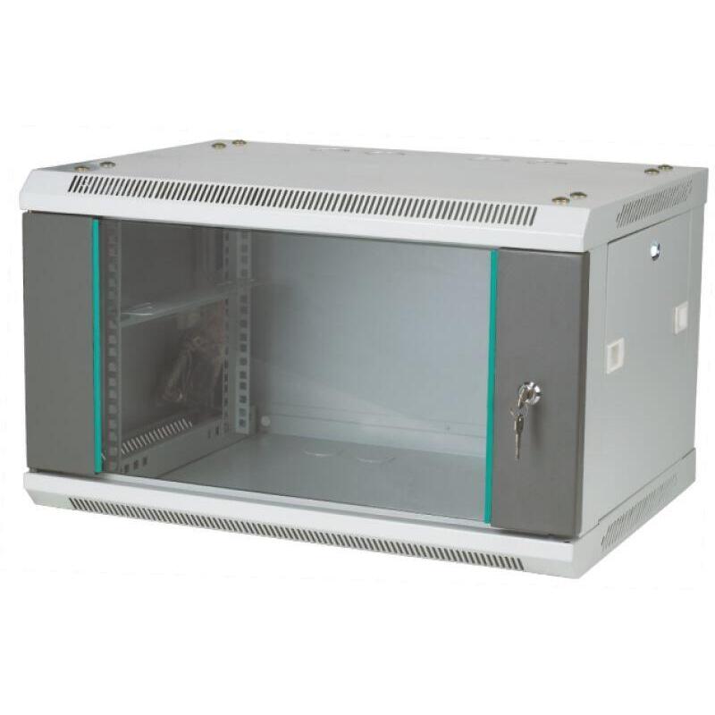 Armario Q-Lantec Rack Mural De 19" 4u 600x450, Puerta De Cristal, Gris