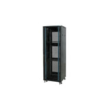 Armario Rack Suelo 19" Phasak-Pro 42u 600x600 Negro, 2 Bandejas Fijas+Ventilación X4-12" + Regleta X6