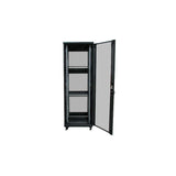 Armario Rack Suelo 19" Phasak-Pro 42u 600x600 Negro, 2 Bandejas Fijas+Ventilación X4-12" + Regleta X6