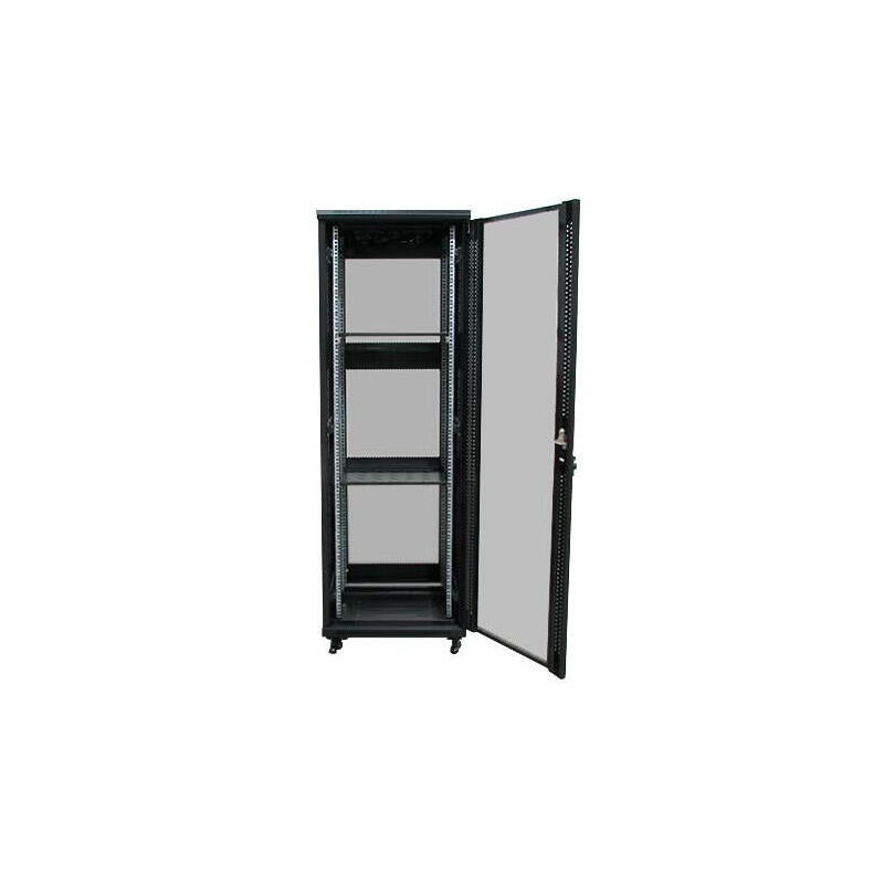 Armario Rack Suelo 19" Phasak-Pro 42u 600x600 Negro, 2 Bandejas Fijas+Ventilación X4-12" + Regleta X6