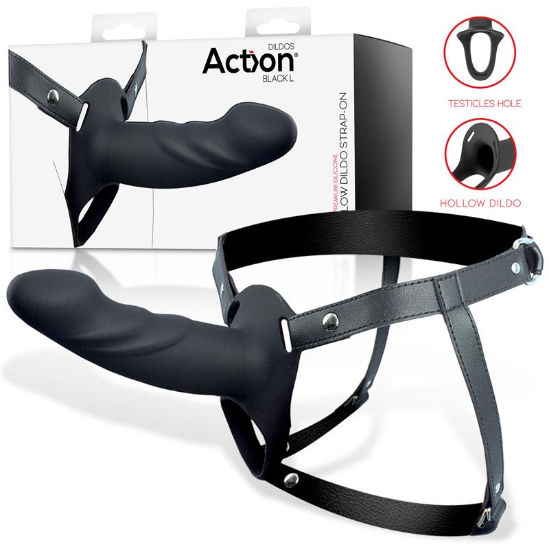 Arnés Strap-On Con Dildo Hueco Silicona Premium Talla L Negro