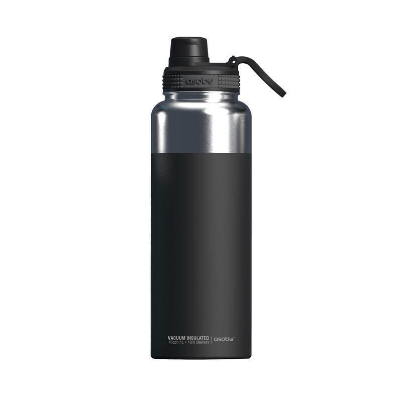 Asobu - Mighty Alpine Flask - Botella Aislada De Acero Inoxidable Para Exteriores De 1,2 Litros, Negra.