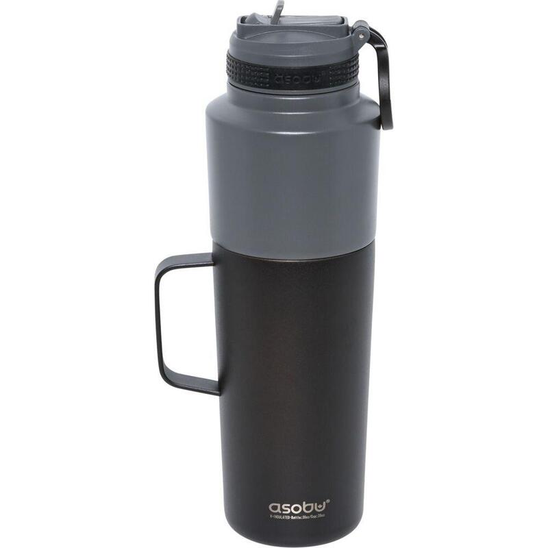 Asobu Pack Doble Botella Con Taza Schwarz, 0,9 L + 0,6 L