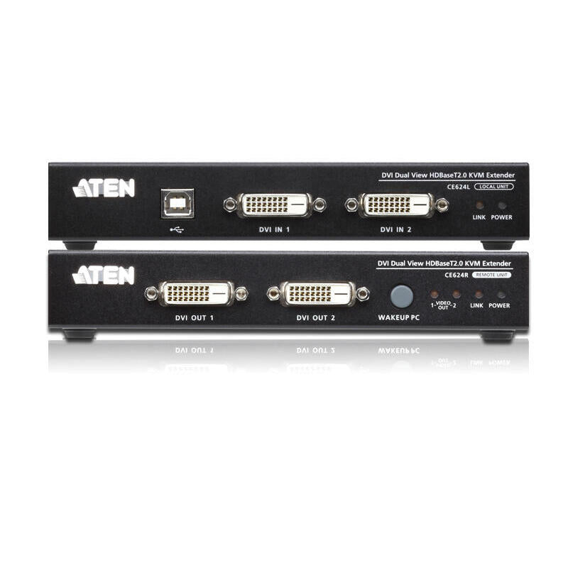 Aten Desktop Kvm Usb 2.0 Dvi Dual View Hdbase T2.0 Kvm Exten Aten Ce624, Transmisor Y Receptor, Inalámbrico, 150 M, Cat5e,Cat6,Cat6a, Teclas De Acceso Rápido, Botones, Negro