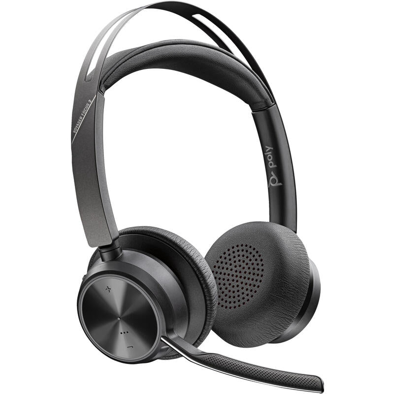Auricular  Poly Voyager Focus 2-M  Bluetooth Inalámbrico Cableado Cancelación De Sonido Activo Usb-C A Través De Adaptador Bluetooth Negro Certificado Para Equipos De Microsoft