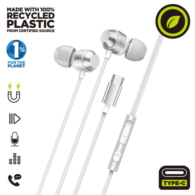 Auriculares  Muvit For Charge  Estéreo M32 Tipo C Magnéticos Blancos