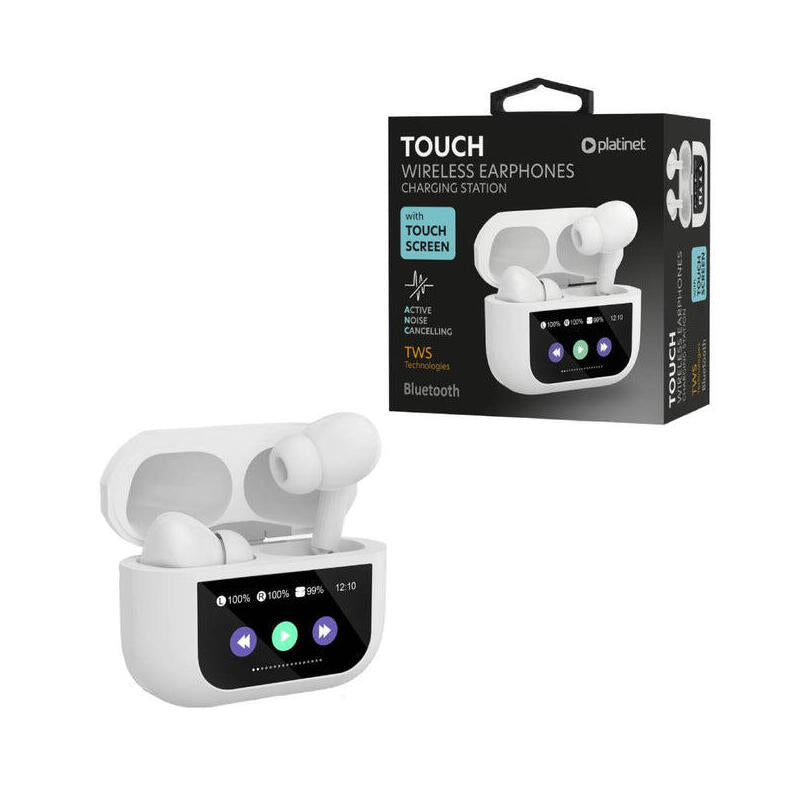 Auriculares Platinet  Tws Bluetooth 5.4 Pantallla Tactil Remoto 300mah Blanco Pm1005w