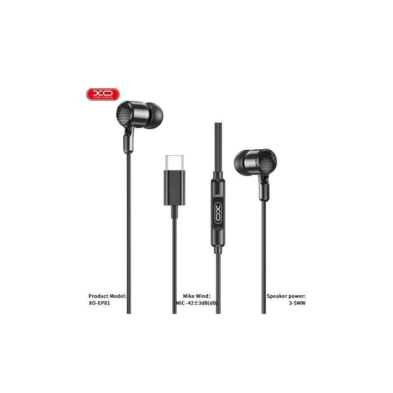 Auriculares Xo Ep81 Intrauditivos Con Microfono - Conexion Usb-C - Cable De 1.20m - Negro